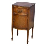 An early 20th century serpentine front mahogany side cabinet with drawer and lower cupboard. Circa