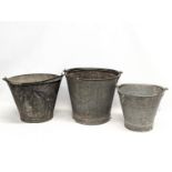 3 vintage enamel buckets