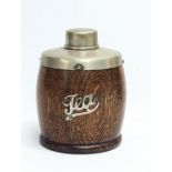 An early 20th century oak and silver plated tea caddy. 14.5cm
