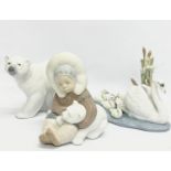 3 Lladro figurines. Eskimo Playing. Attentive Polar Bear. Follow Me.