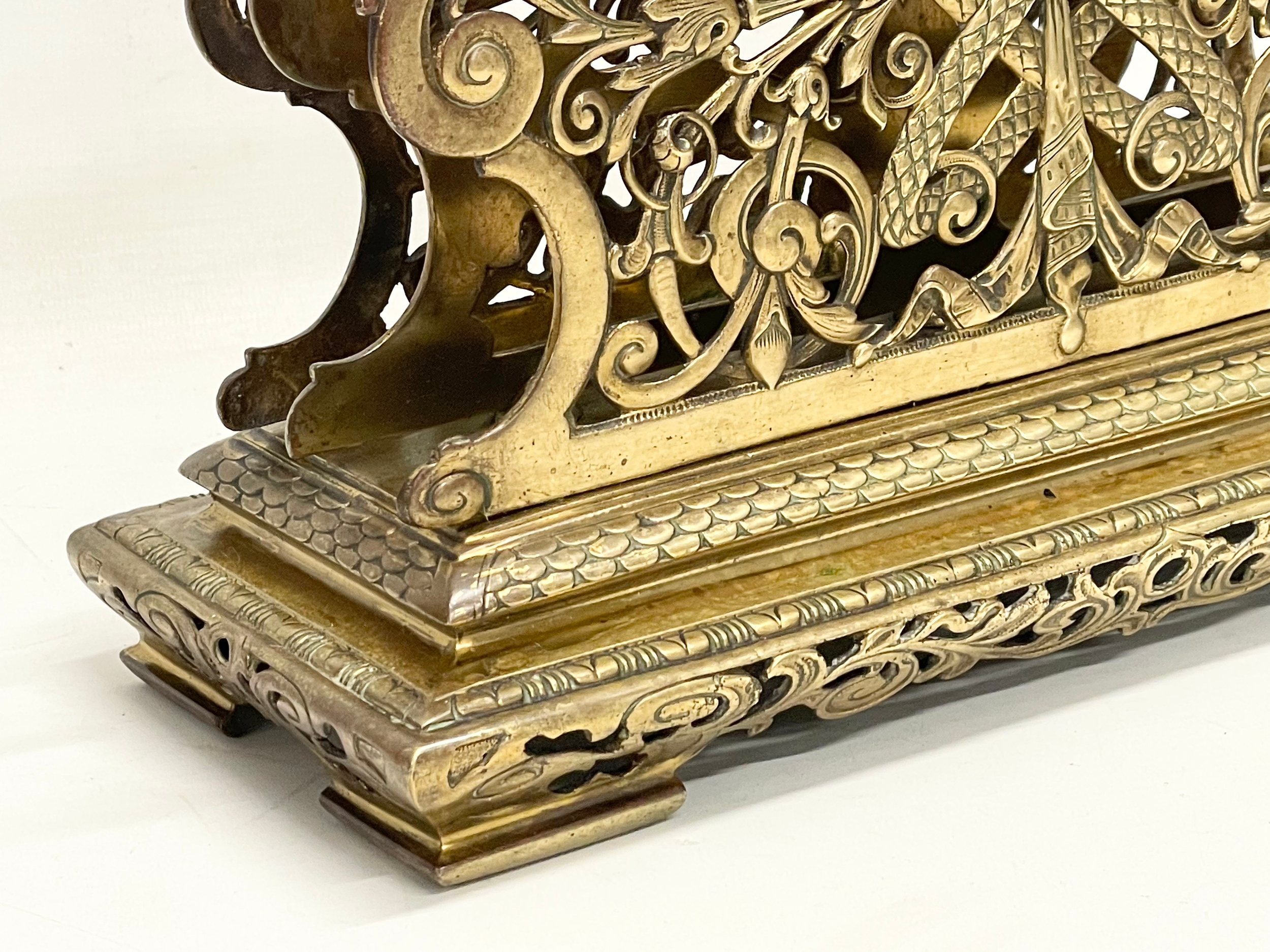 A large Victorian ornate brass desktop stationary letter holder. 31x13x27cm. - Image 5 of 8