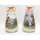 A pair of 19th century Austrian hand painted pottery vases. 15.5cm