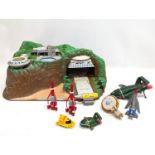 A vintage Thunderbirds model toy set with accessories, etc.