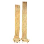 A pair of large vintage plaster Corinthian style pillars. with marble effect finish. 297cm
