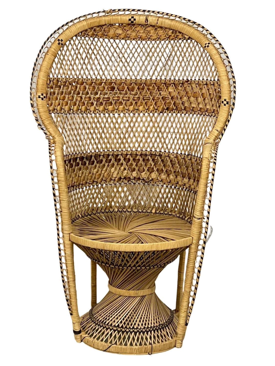 A wicker peacock chair.