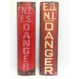 A near pair of vintage enamel signs. E. B. N. I. Danger. 7.5x30.5cm