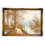 A large oil painting by L. Cafieri. Painting measures 90x59.5cm. Frame 100x69.5cm