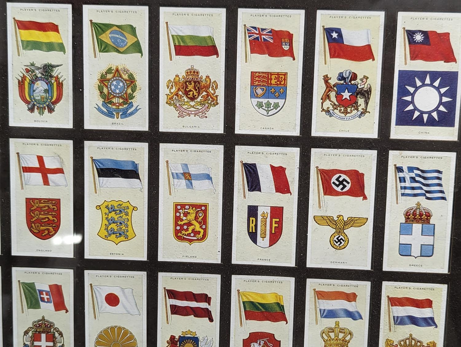 A framed collection of vintage John Players & Sons cigarette cards, National Flags and Arms. 51. - Image 2 of 5