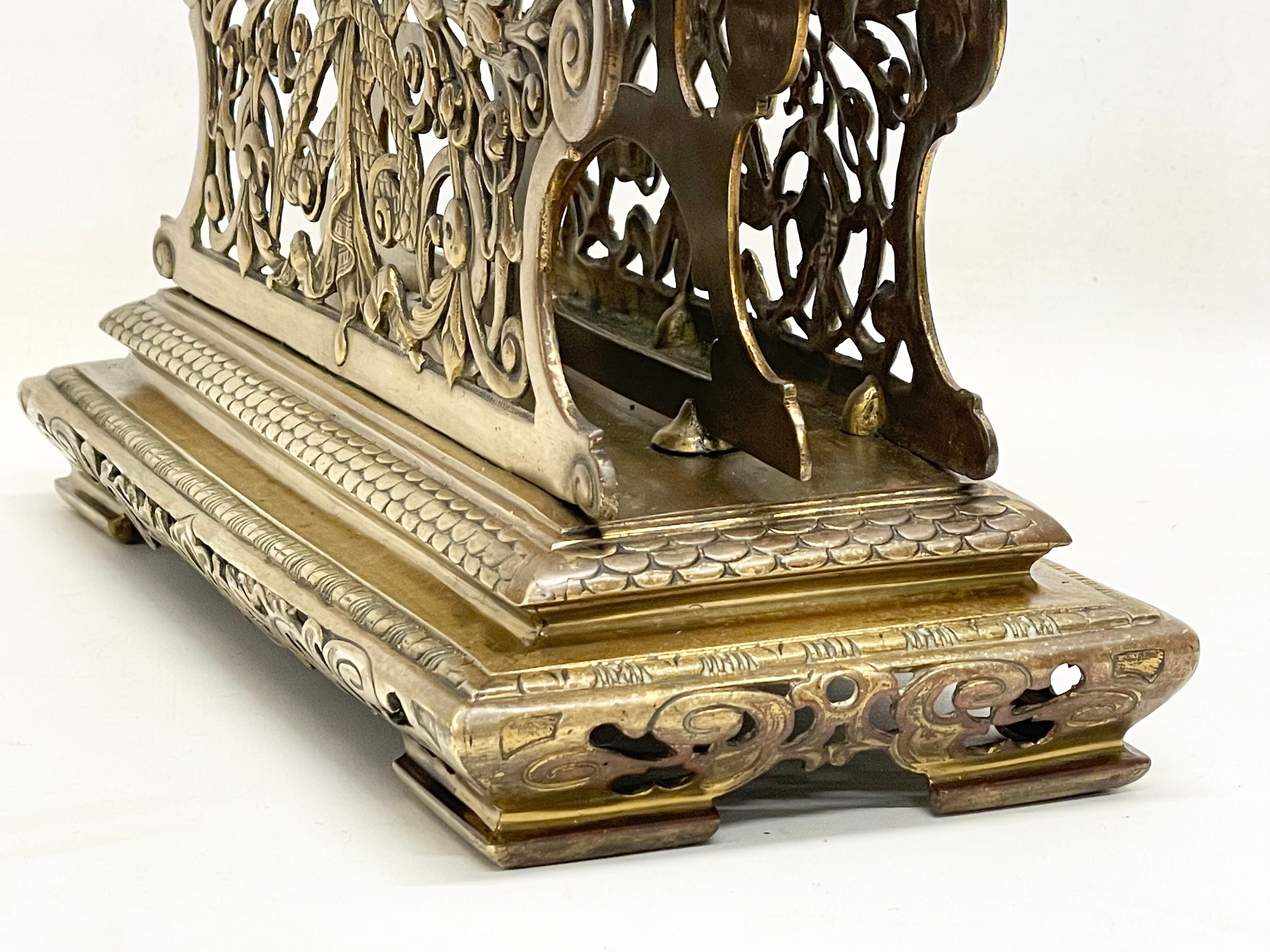 A large Victorian ornate brass desktop stationary letter holder. 31x13x27cm. - Image 6 of 8