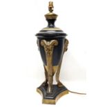 A large Neoclassical style brass and ceramic table lamp. 56cm