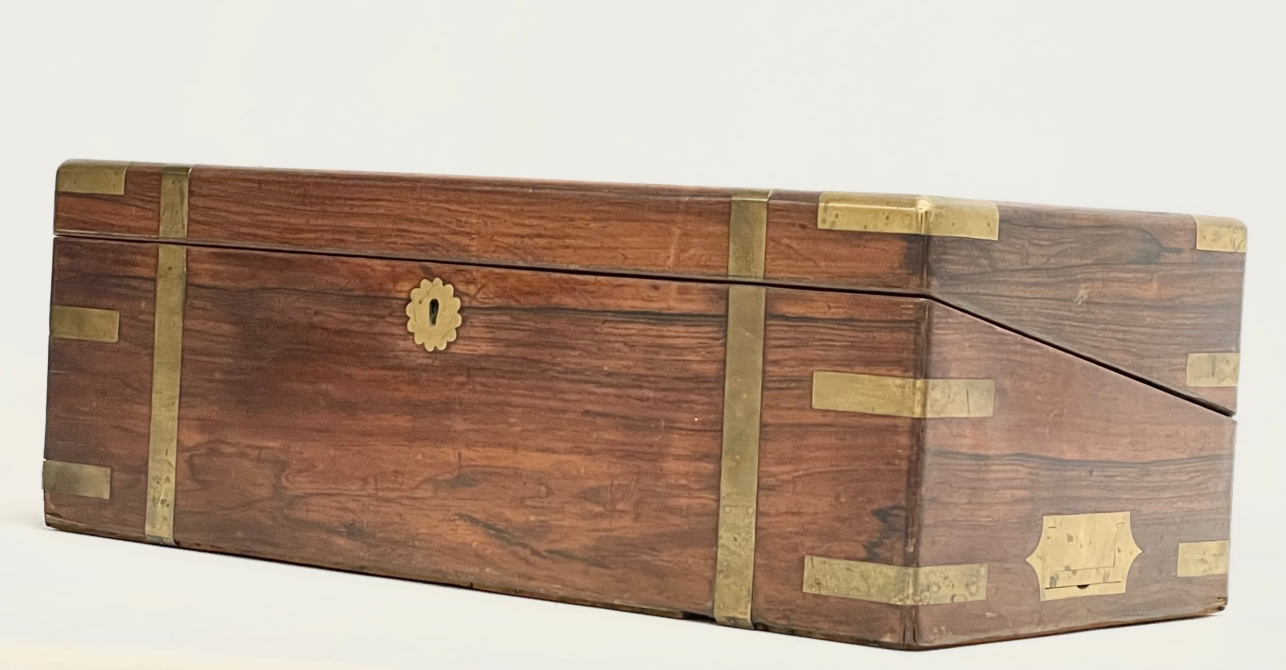 A large Victorian rosewood brass bound writing slope. Closed 51x27x18cm. - Image 6 of 7