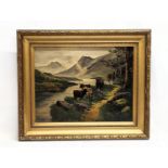 A large late 19th century oil painting by E. Fisher. 72.5x60cm with frame,54.5x42cm without frame.