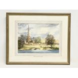 A watercolour painting by J. W. Calderwood. Hillsborough Parish from the lake. Painting measures