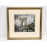A print of Paris L' Arc de Triomphe signed Brunet. 54.5x50.5cm