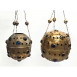 2 ornate early 20th century brass ceiling lanterns. Largest measures 24x29cm