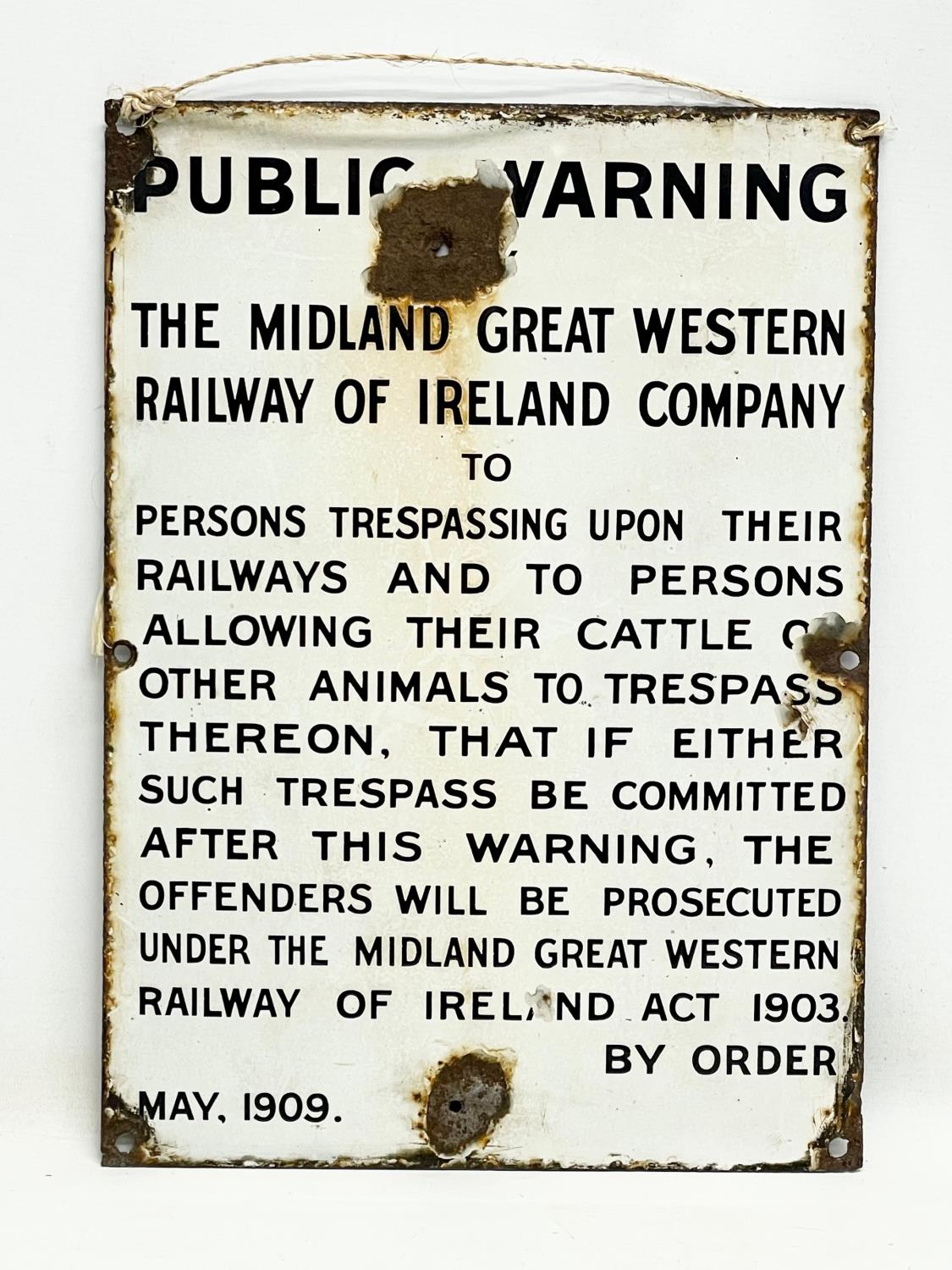 An early 20th century enamel railway sign. 32.5x45cm
