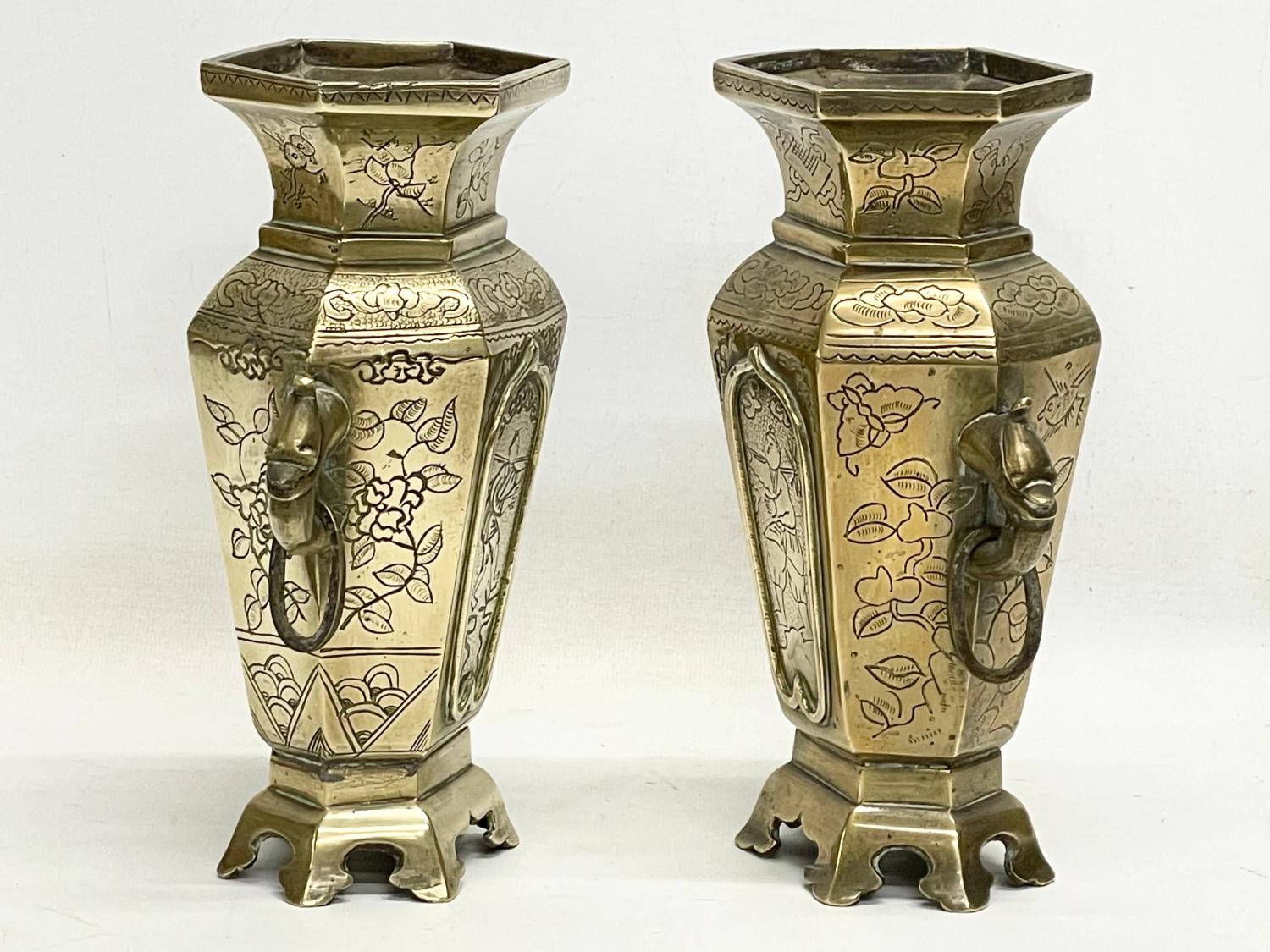 A pair of late 19th century Chinese brass vases. 15x21cm - Image 4 of 5