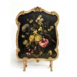 A vintage gilt firescreen depicting Jacob Van Walscappelle's 'Flowers in a Glass Vase.' 50x72.5cm