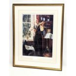 A signed print by Andrew C. White, titled 'The Violist,' 1994. 59x74.5cm
