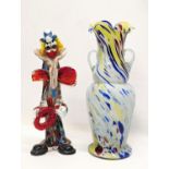 A Murano Glass Clown figure with an Art Glass vase. Tallest measures 36.5cm