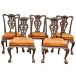 A set of 5 good quality early 20th century Chippendale Revival mahogany dining chairs. Circa 1900-