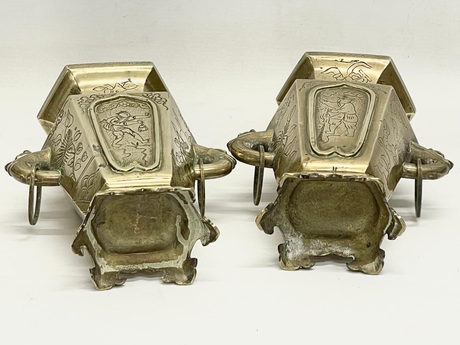 A pair of late 19th century Chinese brass vases. 15x21cm - Image 2 of 5