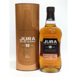 An unopened bottle of Jura Single Malt Scotch Whisky, Aged 10 Years in box. The Isle of Jura.