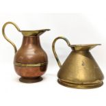 2 early 20th century brass and copper jugs. Tallest measures 21cm