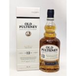 An unopened bottle of Old Pulteney Single Malt Scotch Whisky, Aged 12 Years, in box. Matured in oak,
