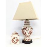 2 pieces of Masons pottery. Lamp measures 42cm