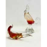 2 pieces of Murano Art Glass. Rooster measures 26cm