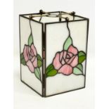 A vintage stain glass and lead light shade. 15.5x15.5x20cm