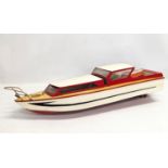 A good quality vintage handmade remote controlled wooden boat. 90x27x26cm