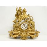 A large Phillipe. H. Mourey (1840-1910) late 19th century gilt spelter mantle clock. With