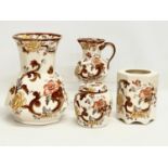 4 pieces of Mason’s Brown Velvet pottery. Largest vase measures 17x22cm