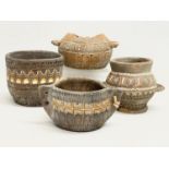 4 vintage Minoan style terracotta pots. 21x13cm. 16x13cm. 19x10cm. 21x9cm