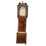 A large early Victorian mahogany long case clock with painted moon dial face. Circa 1835-1840.