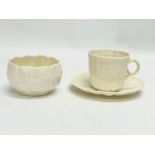 A 2nd Period Belleek bowl and a 3rd Period Belleek cup and saucer.