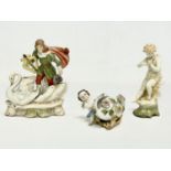 3 late 19th century continental porcelain figures. Largest 13x15cm