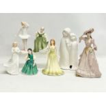 7 pottery figurines. 5 Royal Doulton, The Welsh Porcelain Company and a Regency Fine Arts.