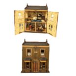 A large Victorian dolls house with contents. 71x41x82cm