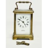 A late 19th century brass carriage clock by Richard & Co, Paris. H. Greaves, Birmingham. With key.