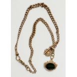 A 9ct gold chain and fob necklace. 33.16 grams