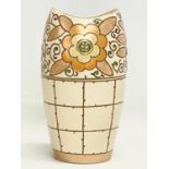 A 1930’s Charlotte Rhead Trellis pattern pottery vase. Designed for Bursley Ware. 12x22cm.