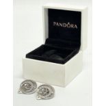 A pair of ladies silver Pandora earrings in box