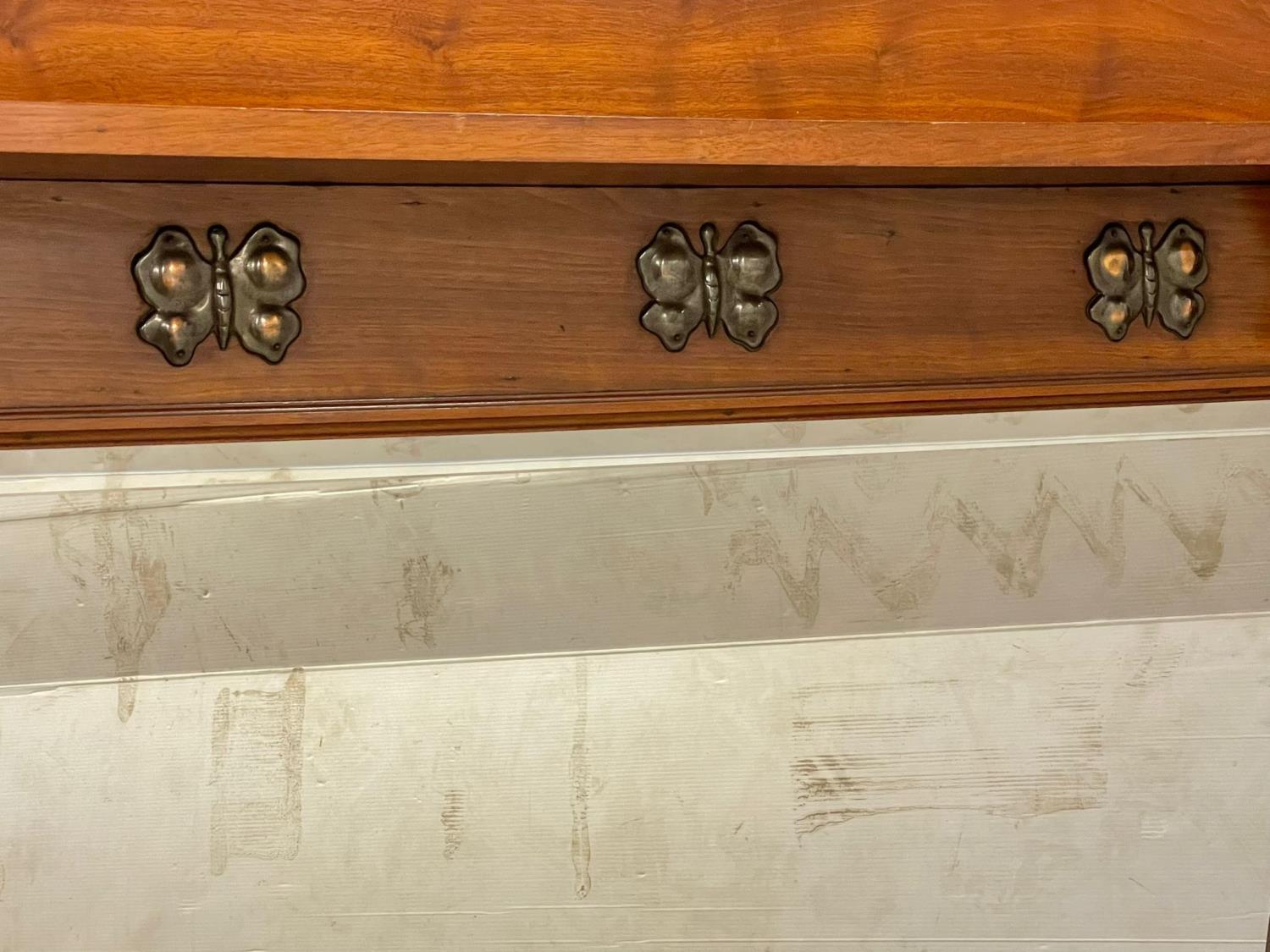 A late 19th century Art Nouveau walnut over-mantle mirror, with copper butterfly decoration. - Image 2 of 3