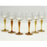 A set of 6 vintage Amber Glass wine glasses. 28.5cm