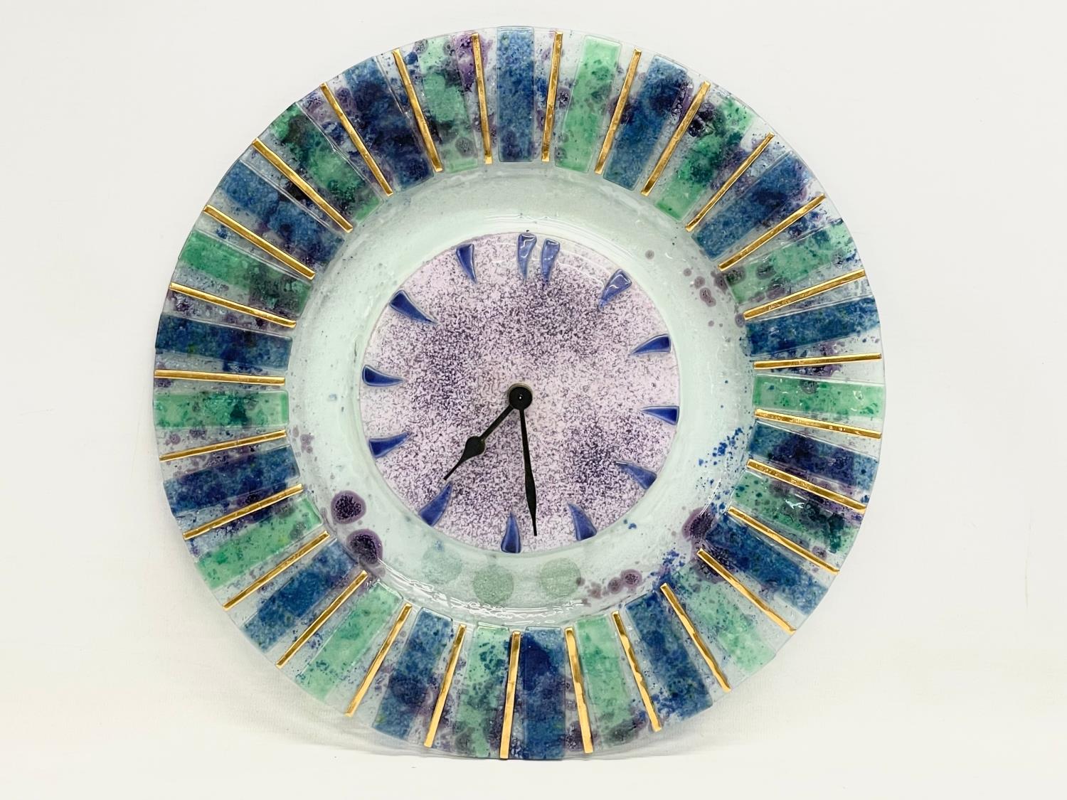 A vintage Lavorazione A Mano Arte Murano Glass wall clock. 35cm