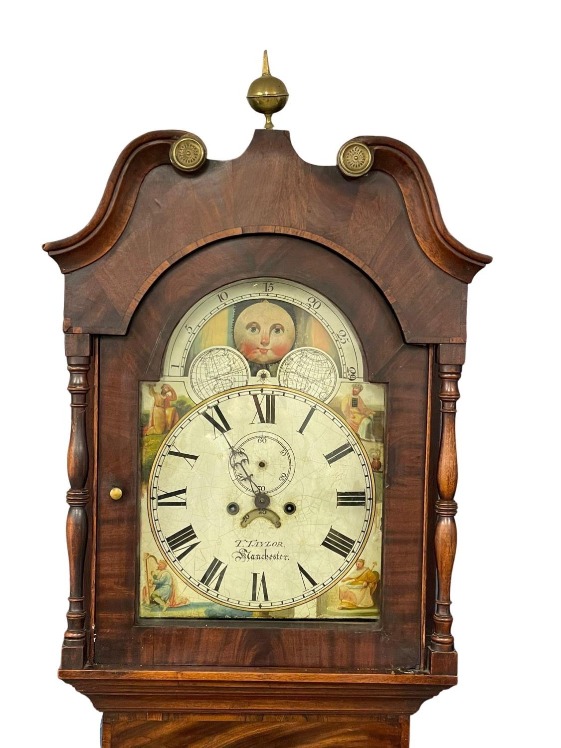 A large early Victorian mahogany long case clock with painted moon dial face. Circa 1835-1840. - Image 5 of 5