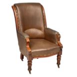 A Victorian gents armchair with vintage leather. Circa 1880.